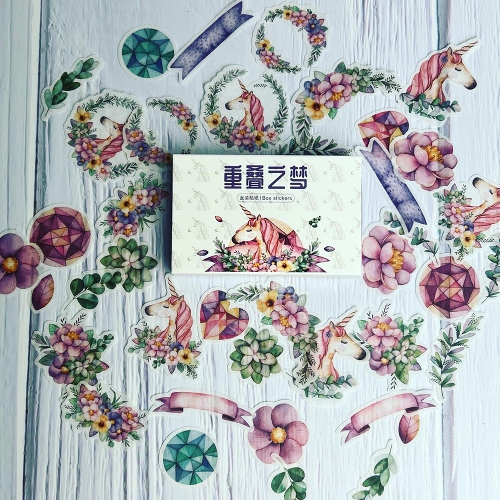Dreamy Fairytale, Pastel Unicorns Adorned With Flowers, 40 Stickers, 1 Repeat - Picture 2 of 13
